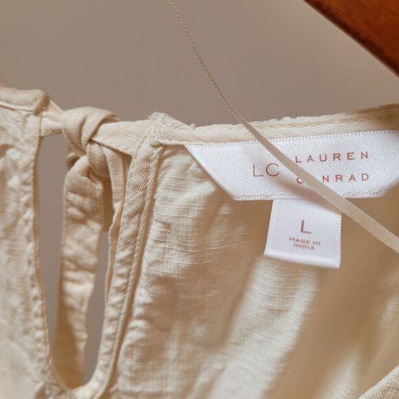 Lc Lauren Conrad Boho Ivory Lace Keyhole Tie Trim Top Wmns Sz L - Picture 9 of 11
